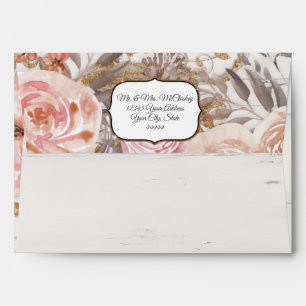Enveloppe BOHO Dusty Rose Fall Floral Rose Bois Aquarelle