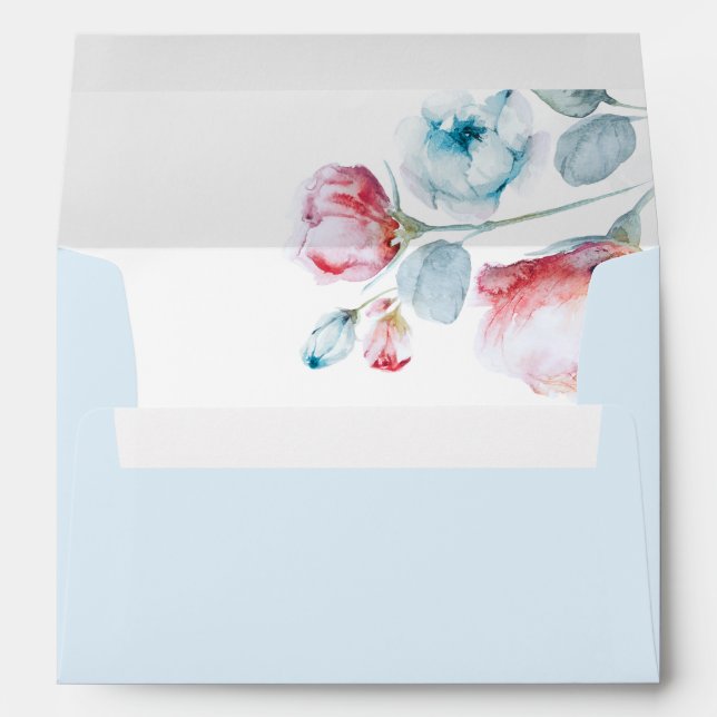 Enveloppe Boho élégant bleu et rose floral (Dos (Bas))