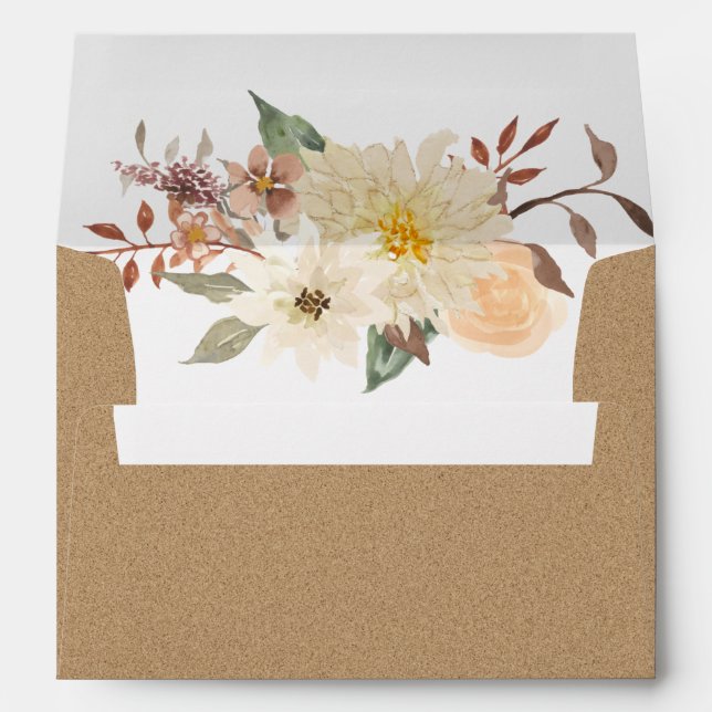 Enveloppe BOHO Fall Floral Aquarelle Feuilles Dark Kraft (Dos (Bas))