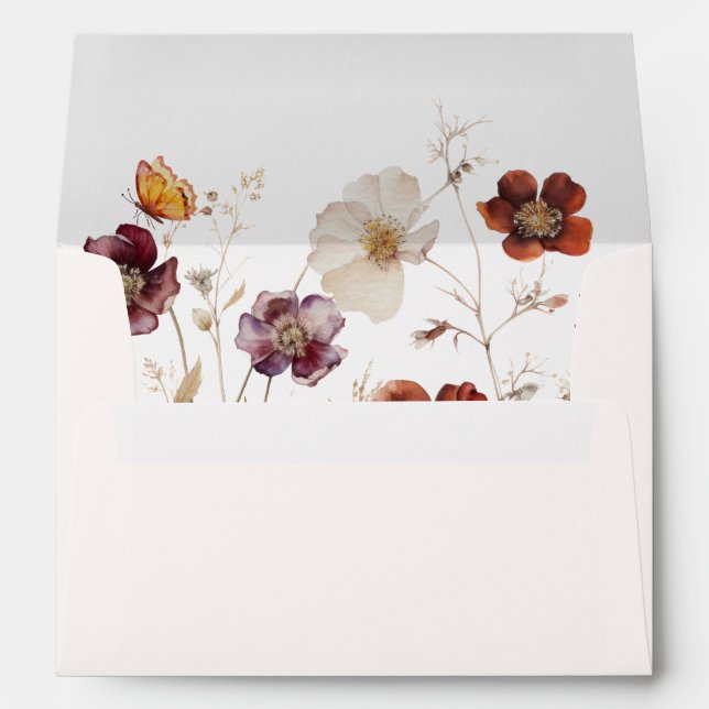 Enveloppe Boho Fall Florals Mariage papillon (Dos (Bas))