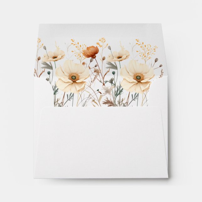 Enveloppe Boho Fleur sauvage Beige Rust Mariage en terre cui (Dos (Bas))