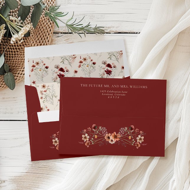Enveloppe Boho Fleur sauvage Bourgogne Mariage Retour Adress (Créateur téléchargé)