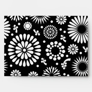Enveloppe Boho fleurs Motif floral vectoriel noir et blanc