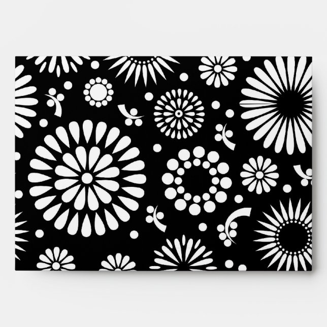 Enveloppe Boho fleurs Motif floral vectoriel noir et blanc (Devant)