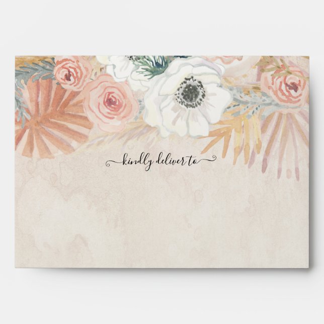Enveloppe Boho Floral Pampas Grass Blush Peach Mariage (Devant)