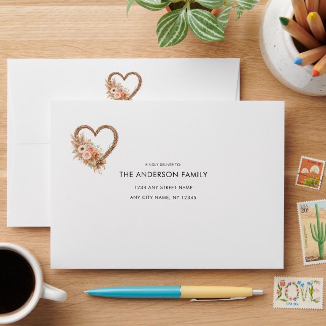 Enveloppe Boho Flowers Heart Wreath Custom Address Envelope (Desk)