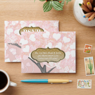 Enveloppe Boho Forest Pink Heart Leaf Tree Mariage