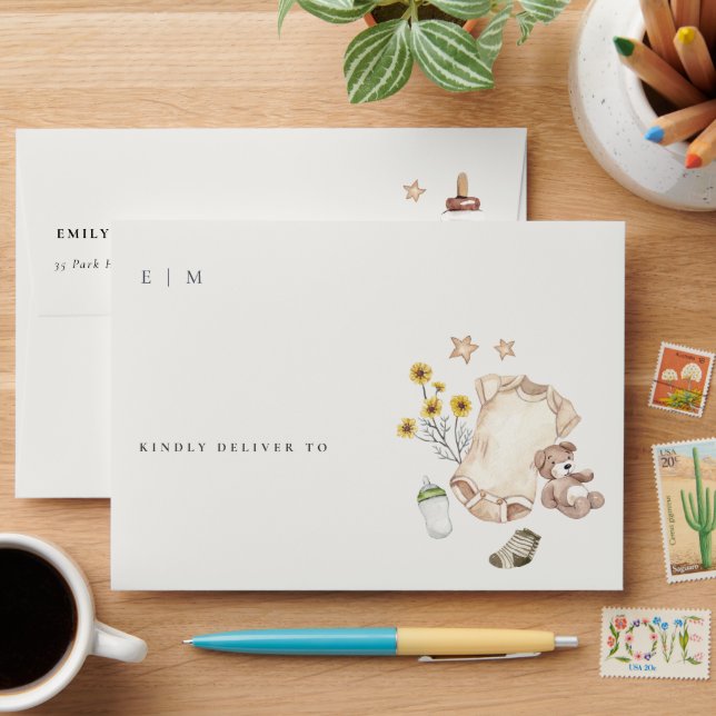 Enveloppe Boho Green Vêtements pour bébés Baby shower neutre (Desk)