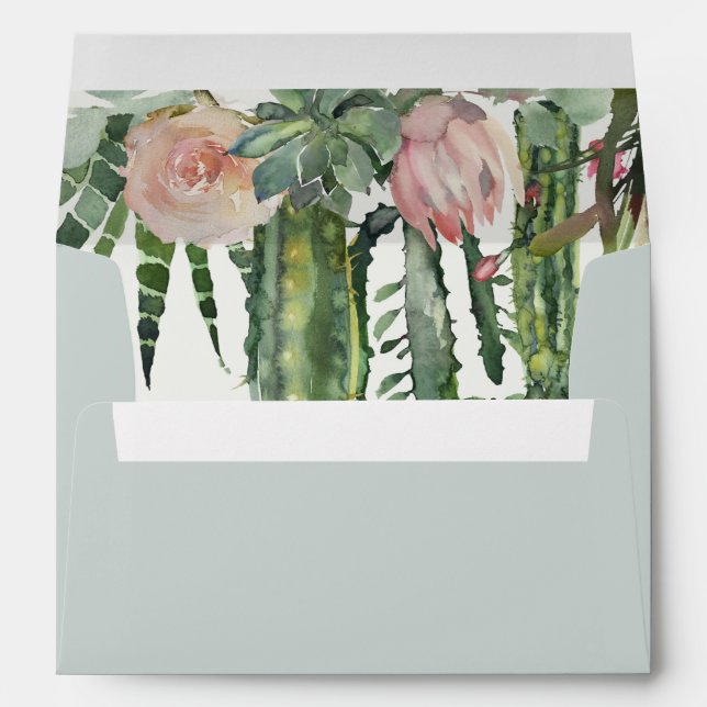 ENVELOPPE BOHO GRIS ROSE FLORAL DESERT CACTI ADRESSE FOLIAGE (Dos (Bas))