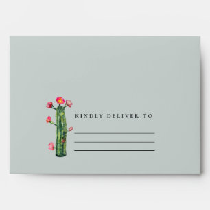ENVELOPPE BOHO GRIS ROSE FLORAL DESERT CACTI ADRESSE FOLIAGE