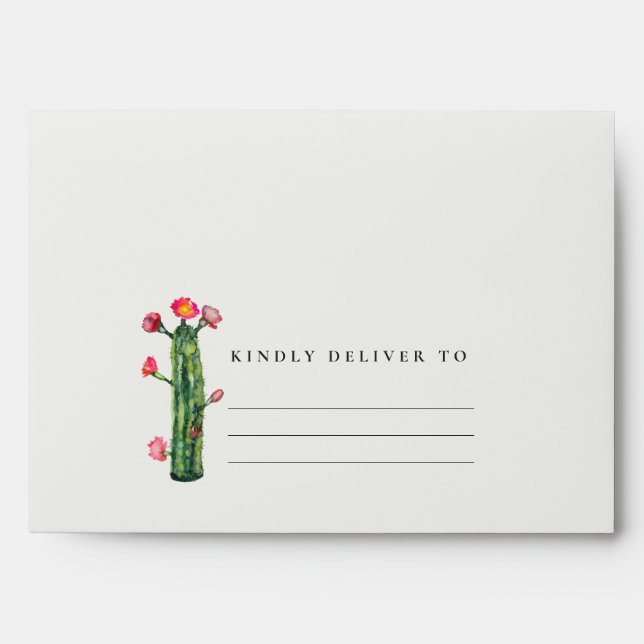 ENVELOPPE BOHO GRIS ROSE FLORAL DESERT CACTI ADRESSE FOLIAGE (Devant)