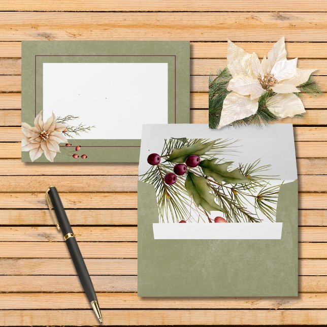 Enveloppe Boho Hiver Végétation Boughs Vert Sage (Créateur téléchargé)