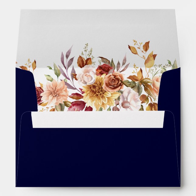 Enveloppe Boho Moderne Marine Bleu Brûlé Orange Floral Maria (Dos (Bas))