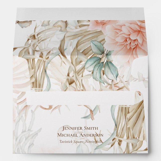 Enveloppe BOHO Pampas Grass Floral Coral Sage Mariage (Dos (Bas))