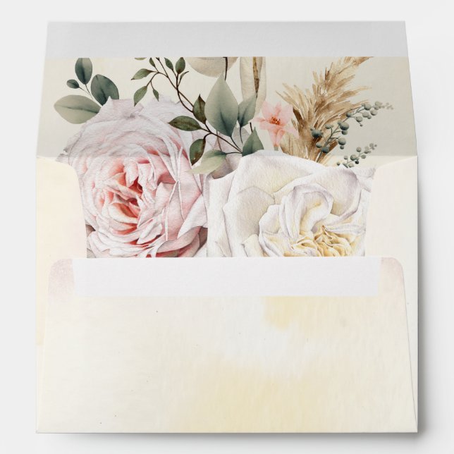 Enveloppe Boho Pampas & Roses Rose Crème Invitatio (Dos (Bas))