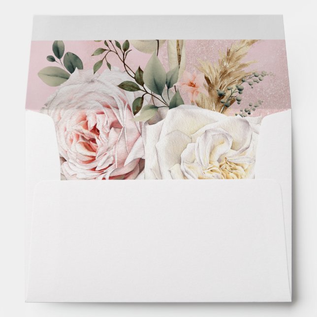 Enveloppe Boho Pampas & Roses roses blanches et roses Mariag (Dos (Bas))