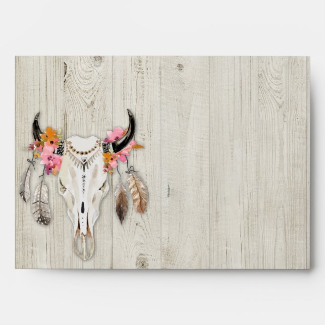Enveloppe Boho Plumes florales Antler Bois rustique (Devant)