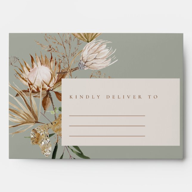 Enveloppe Boho Protea Saga Green Dry Palm Floral Mariage (Devant)