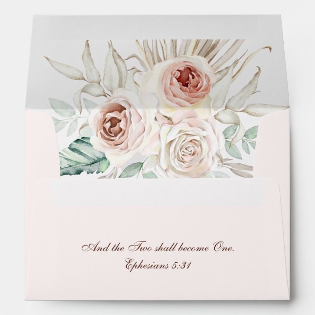 Enveloppe Boho rose Floral Retour Adresse Mariage Blush (Dos (Bas))