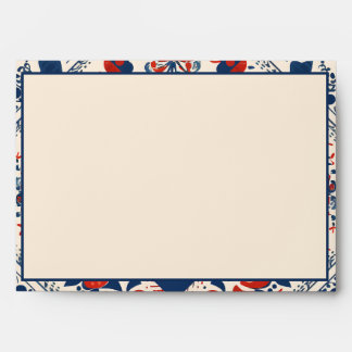 Enveloppe Boho rouge blanc & bleu floral géométrique folk ar