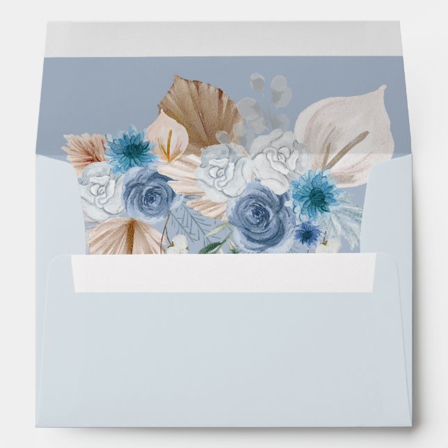 Enveloppe Boho rustique élégant Dusty Blue Pampas Mariage (Dos (Bas))