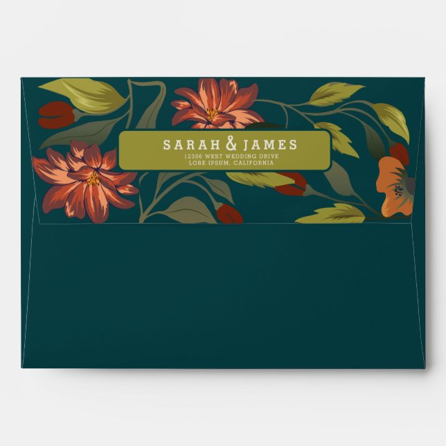 Enveloppe Boho Rustique moderne Automne mariage floral (Dos (Haut rabat))