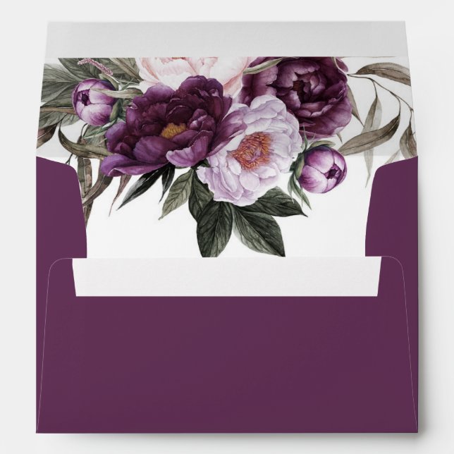 Enveloppe Boho rustique violet de prune pivoines Antlers (Dos (Bas))