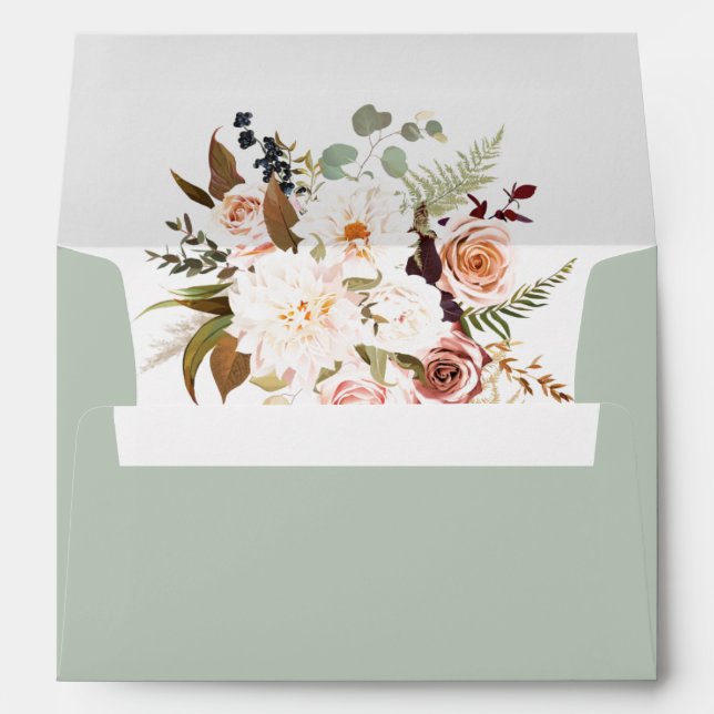 Enveloppe Boho Soft Coloured Roses/White Flowers Mariage (Dos (Bas))