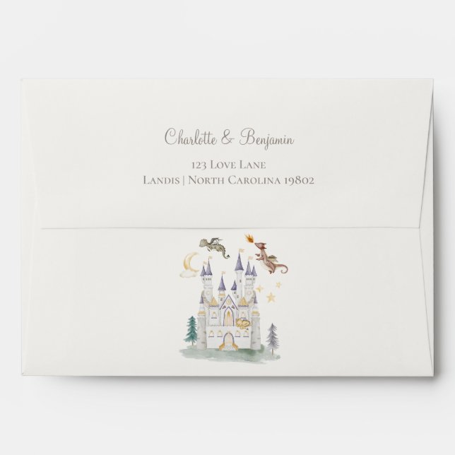 Enveloppe Boho Storybook Dragon Baby shower Mailing (Dos (Haut rabat))