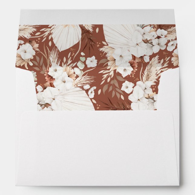 Enveloppe Boho Terracotta Fleurs Blanches Votre Adresse (Dos (Bas))