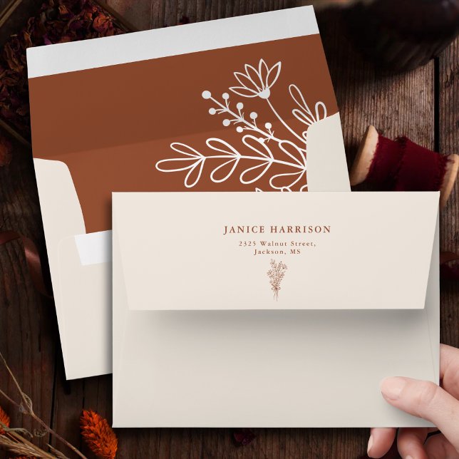 Enveloppe Boho Terracotta Orange Brûlé Mariage Rustique (Boho terracotta envelope adds warm rustic charm while beautifully presenting your invites.)