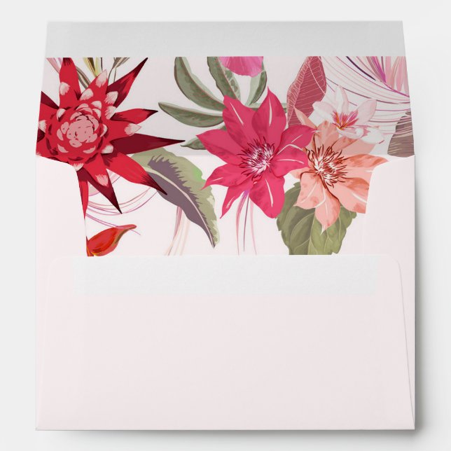 Enveloppe Boho Tropical Vive Rouge Blush Floral Mariage (Dos (Bas))