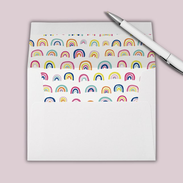 Enveloppe Boho White Multi Rainbow (Rainbow pattern lined envelope)