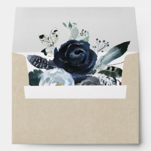 Enveloppe Boho White Navy Peony Adresse pré-imprimée 5x7 Env