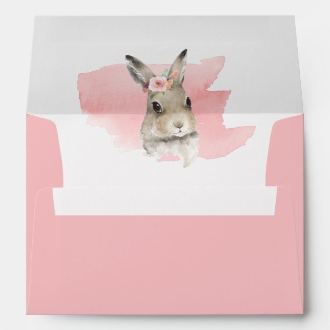 Enveloppe Bois Floral Bunny Aquarelle Script Baby (Dos (Bas))