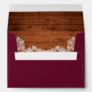 Enveloppe Bois Mariage rustique et dentelle Bourgogne