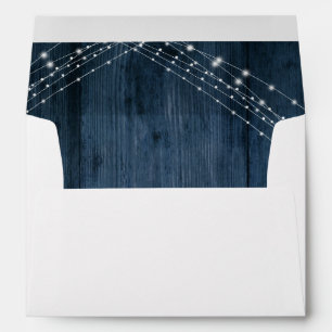 Enveloppe Bois rustique bleu foncé avec lumières et adresse