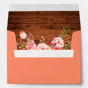 Enveloppe Bois rustique Élégant Coral Floral Invitation