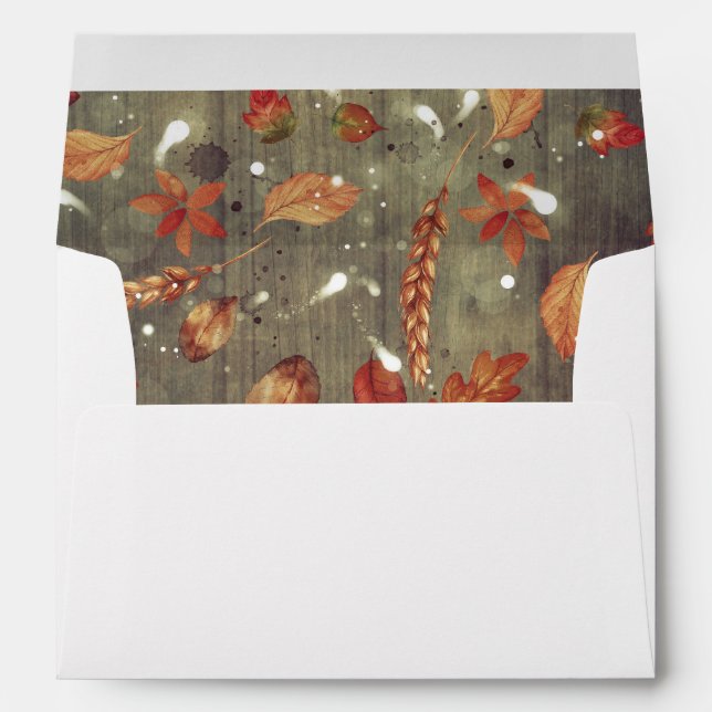 Enveloppe Bois rustique et feuilles d'automne Mariage de gra (Dos (Bas))
