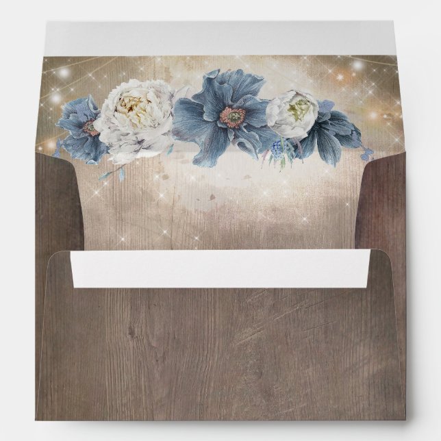Enveloppe Bois rustique et fleurs bleues poussiéreuses Pays  (Dos (Bas))