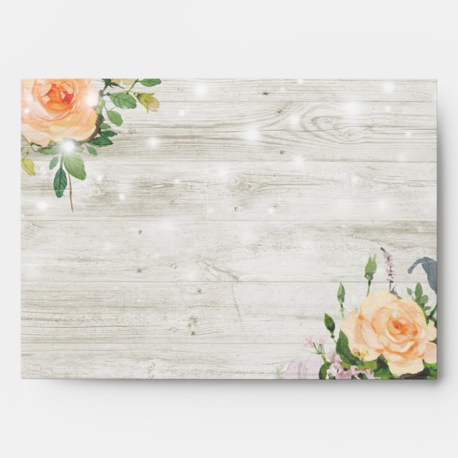 Enveloppe Bois rustique Rose Rose Floral String Mariage (Devant)