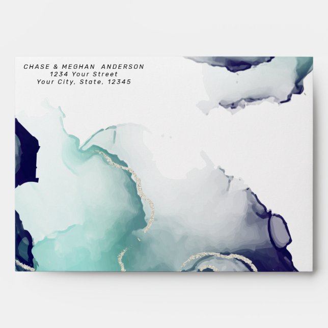 Enveloppe Bold Jade and Navy Blue Modern Fluid Enk (Devant)