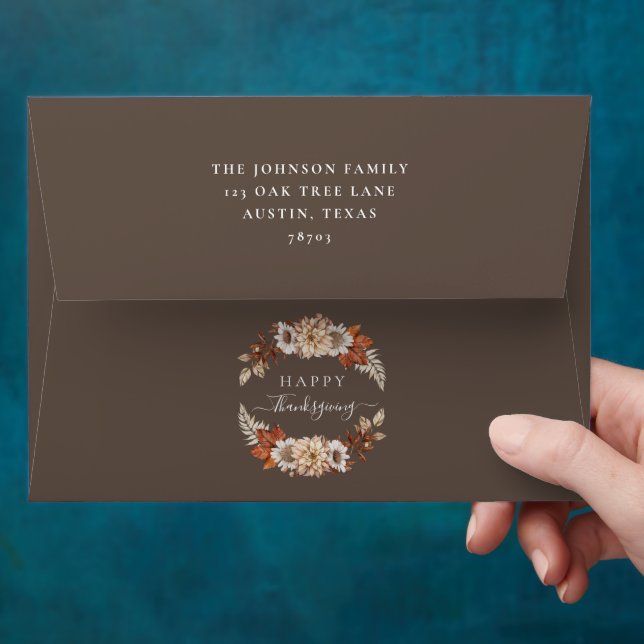 Enveloppe Bon thanksgiving floral à automne Brown rustique (Hand)