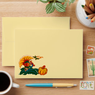 Enveloppe Bon thanksgiving. Turquie et Citrouille