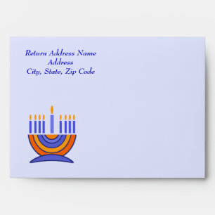Enveloppe Bonne Hanoukka. Menorah et Dreidels
