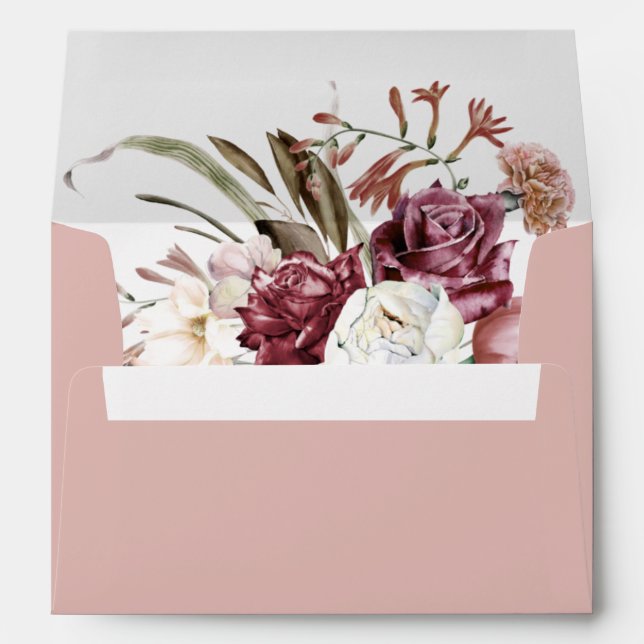 Enveloppe bordeaux florale (Dos (Bas))