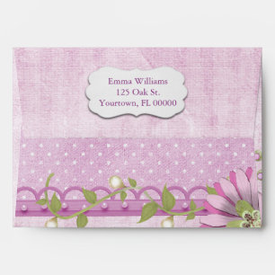 Enveloppe bordure florale rose