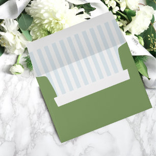Enveloppe Bordure Vert Sauge & Rayures Bleues Mariage Vintag
