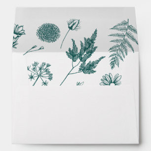 Enveloppe Botanique imprimé floral blanc et foncé Turquoise
