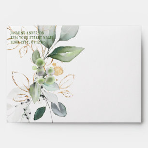 Enveloppe Botaniques Rustiques Mariage Feuille vert et or